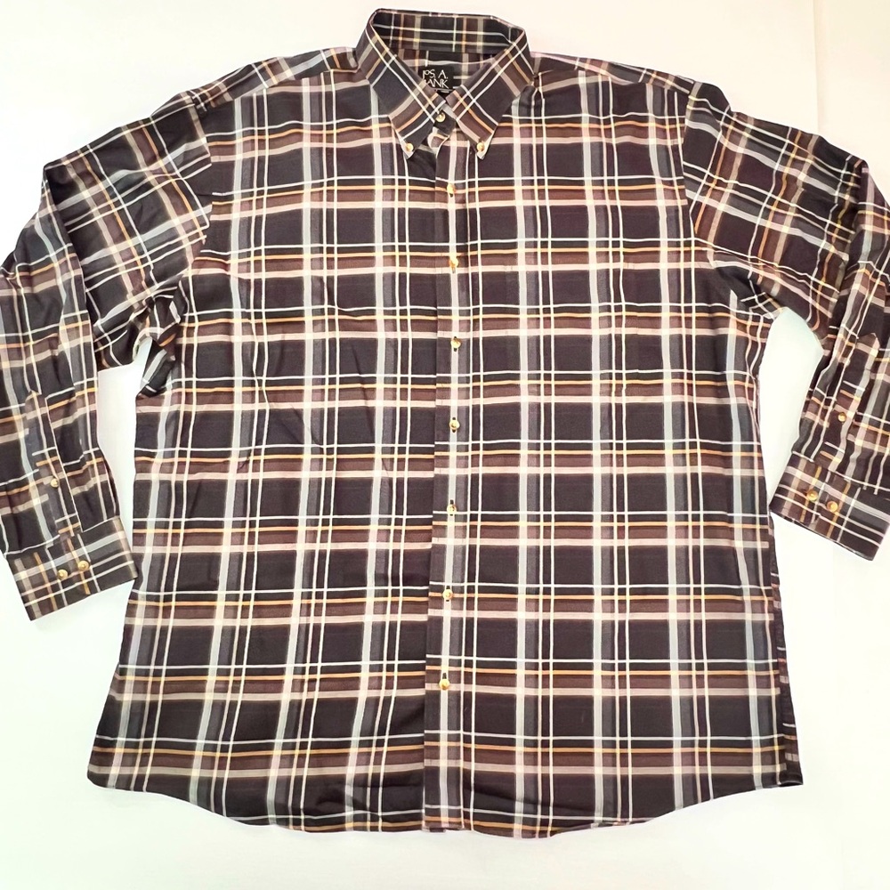 EUC XL Jos. A. Bank Button Down Shirt Long Sleeve Brown, Cream, and Tan 010